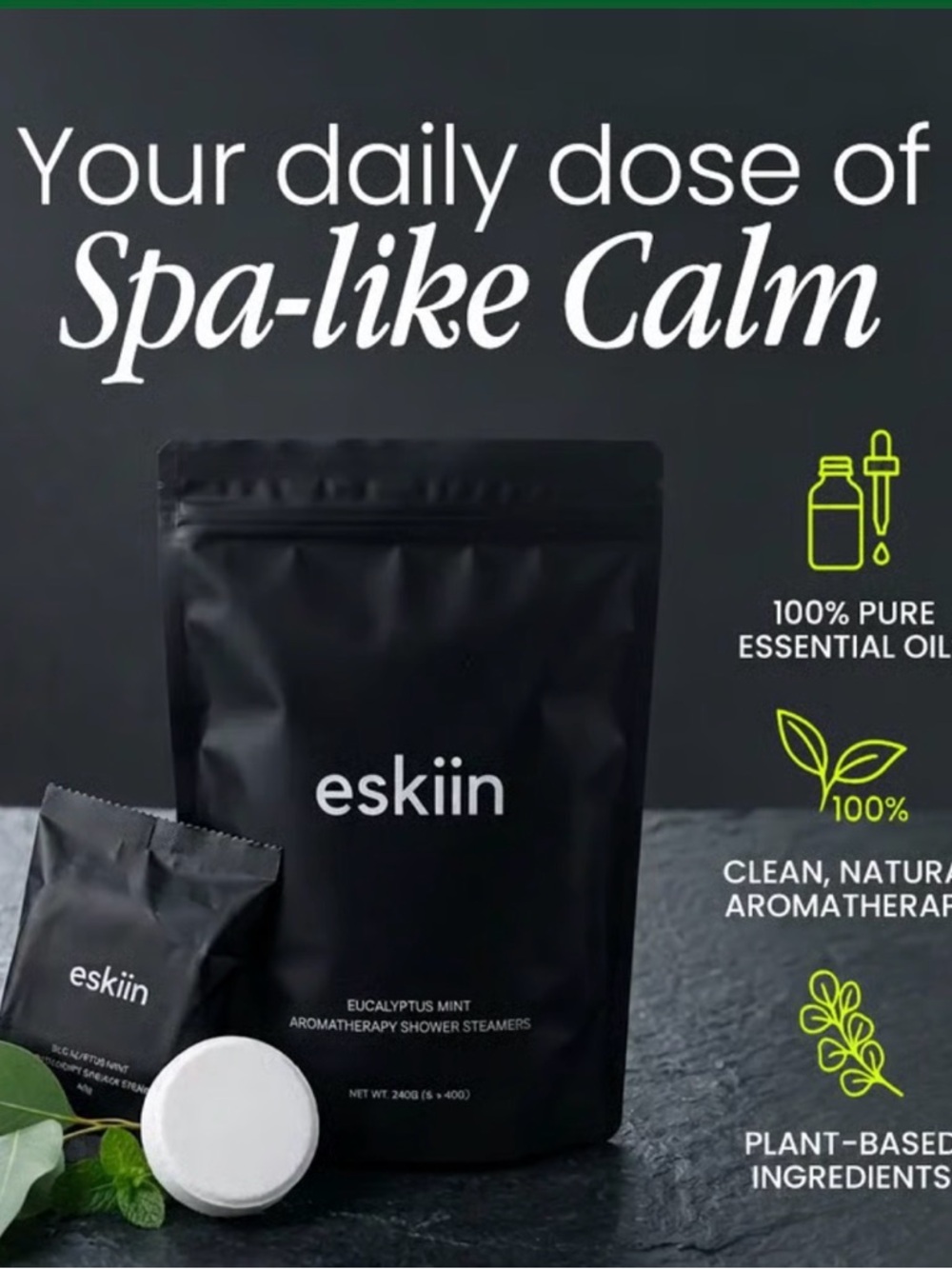 eskiin Eucalyptus Mint Therapy Shower Steamers .  6 steamers per bag